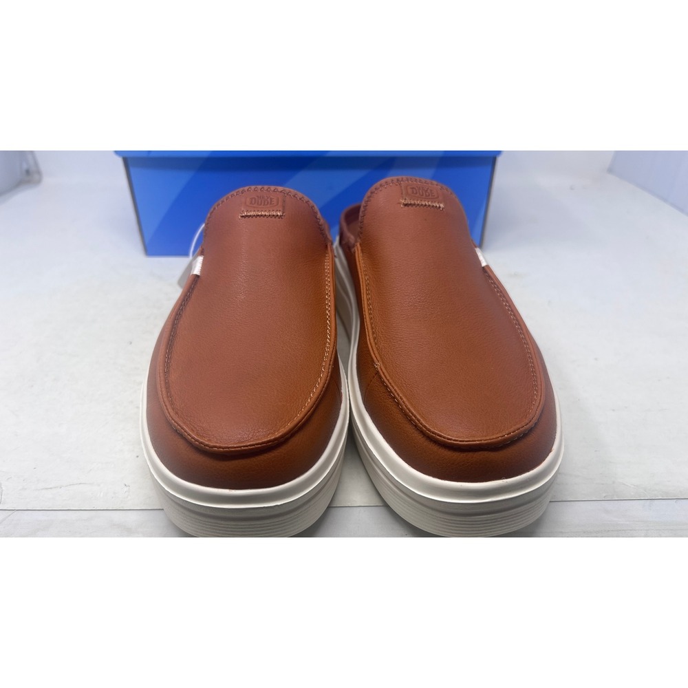 Hey Dude Austin Lift Cognac Brown Faux Leather Platform Mules Mens 9 Womens 11 - Picture 3 of 9